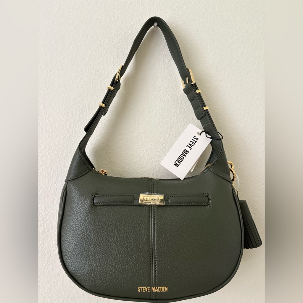Steve Madden Dark Green Shoulder Bag With Gold Details Steve Madden Dark Green Shoulder Bag With Gold Details